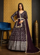 Foil Work Gown in Purple